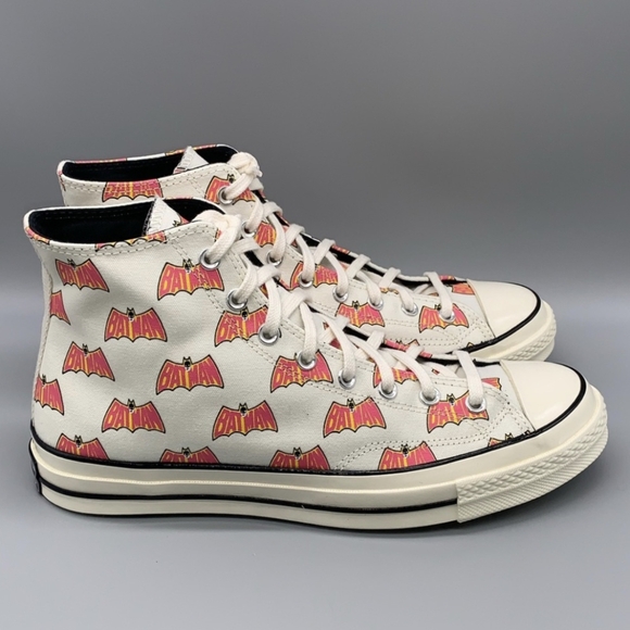 New Converse Batman Logo Chuck 70 Hi Top Canvas Pink White Beige Men's 10.5 - Picture 3 of 7